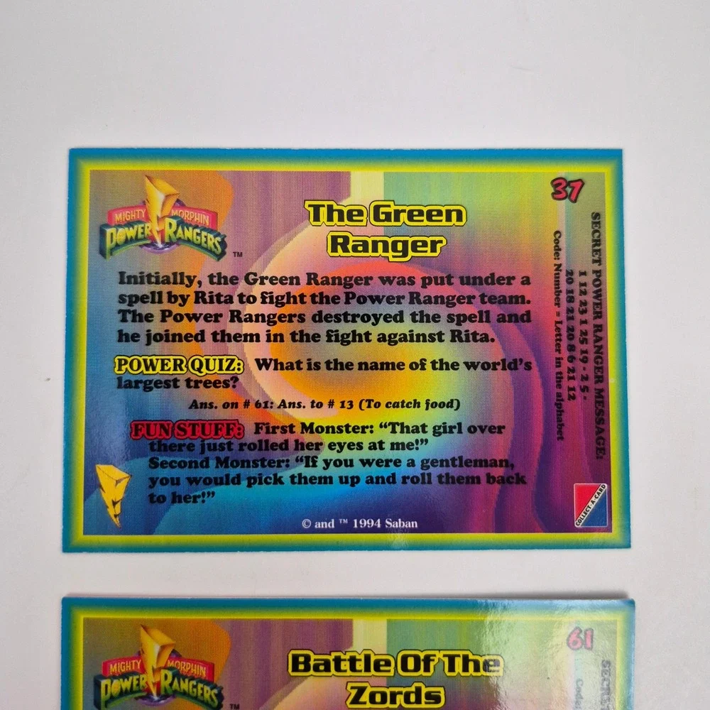 1994 Mighty Morphin Power Rangers Trading Cards Green Ranger and Zords Lot